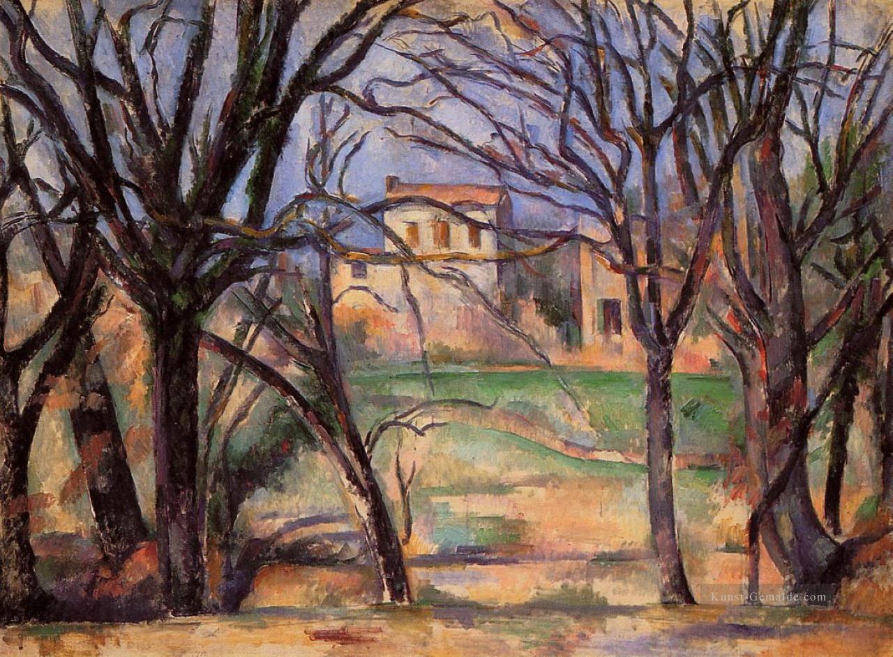 Bäume und Häuser Paul Cezanne Szenerie Ölgemälde